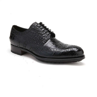 Caporicci 3318 Men's Luxury Italian Designer Shoes Alligator Black Oxfords (CAP1114)-AmbrogioShoes