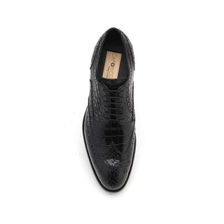 Caporicci 3318 Men's Luxury Italian Designer Shoes Alligator Black Oxfords (CAP1114)-AmbrogioShoes