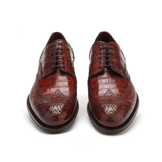 Caporicci 3318 Men's Luxury Italian Designer Shoes Alligator Sport Rust Brown Oxfords (CAP1116)-AmbrogioShoes