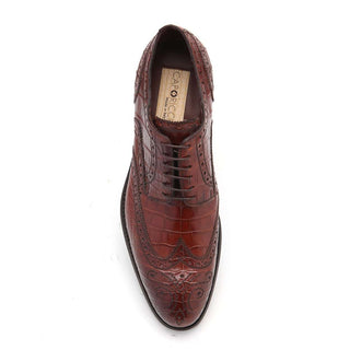 Caporicci 3318 Men's Luxury Italian Designer Shoes Alligator Sport Rust Brown Oxfords (CAP1116)-AmbrogioShoes