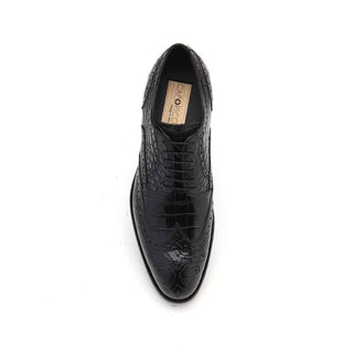 Caporicci Men's Luxury Italian Shoes 3318 Alligator Black Oxfords (CAP1114)-AmbrogioShoes