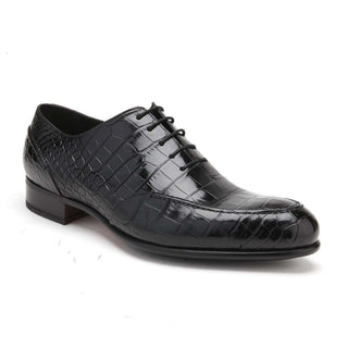 Caporicci Men's Luxury Italian Shoes Black Alligator Oxfords ART3319 (CAP1017)-AmbrogioShoes