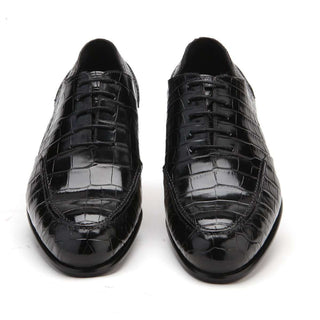 Caporicci Men's Luxury Italian Shoes Black Alligator Oxfords ART3319 (CAP1017)-AmbrogioShoes