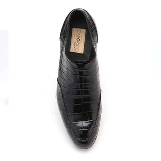 Caporicci Men's Luxury Italian Shoes Black Alligator Oxfords ART3319 (CAP1017)-AmbrogioShoes