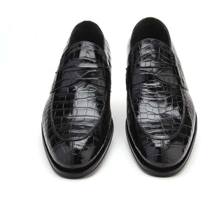 Caporicci Men's Luxury Italian Shoes 3321 Alligator Black Loafers (CAP1117)-AmbrogioShoes