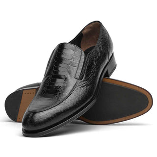 Caporicci 3324 Men's Shoes Black Exotic Ostrich / Peccary Slip-On Loafers (CAP2004)-AmbrogioShoes