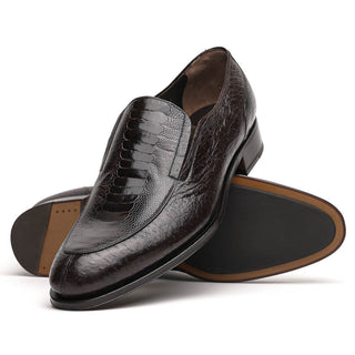 Caporicci 3324 Men's Shoes Dark Brown Exotic Ostrich / Peccary Slip-On Loafers (CAP2003)-AmbrogioShoes