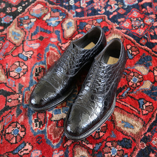 Caporicci 5950 Italian Men's Shoes Black Exotic Alligator Cap-Toe Oxfords (CAP2011)-AmbrogioShoes