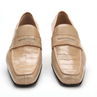 Caporicci Men's Luxury Italian Shoes Beige Alligator Loafers ART9961 (CAP1019)-AmbrogioShoes