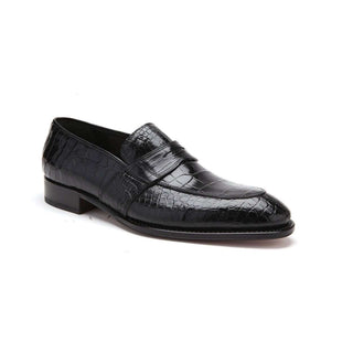 Caporicci Men's Luxury Italian Shoes 1208 Alligator Nero Black Loafers (CAP1100)-AmbrogioShoes