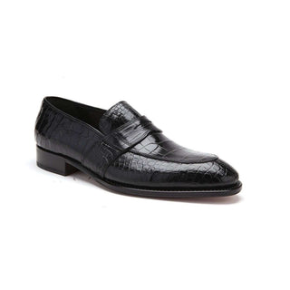 Caporicci Men's Luxury Italian Designer Shoes 1208 Alligator Nero Black Loafers (CAP1100)-AmbrogioShoes