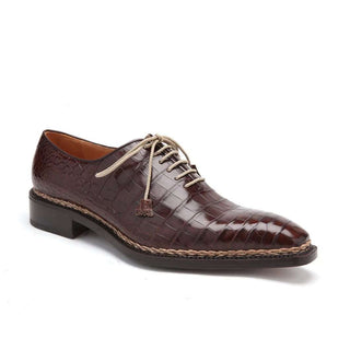 Caporicci Men's Luxury Italian Shoes 1400 Alligator Castagno Brown Norwegian Construction Oxfords (CAP1105)-AmbrogioShoes