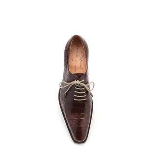 Caporicci Men's Luxury Italian Shoes 1400 Alligator Castagno Brown Norwegian Construction Oxfords (CAP1105)-AmbrogioShoes