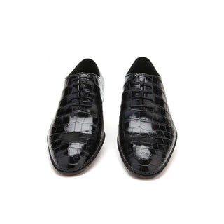 Caporicci Men's Luxury Italian Shoes 2542 Alligator Nero Black Oxfords (CAP1111)-AmbrogioShoes