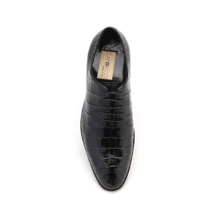 Caporicci Men's Luxury Italian Shoes 2542 Alligator Nero Black Oxfords (CAP1111)-AmbrogioShoes
