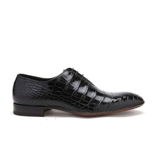 Caporicci Men's Luxury Italian Shoes 2542 Alligator Nero Black Oxfords (CAP1111)-AmbrogioShoes