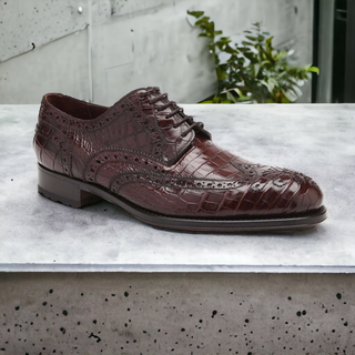 Caporicci Men's Luxury Italian Designer Shoes 3318 Alligator Castagno Brown Oxfords (CAP1115)-AmbrogioShoes
