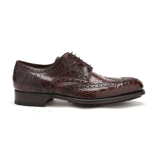 Caporicci Men's Luxury Italian Shoes 3318 Alligator Castagno Brown Oxfords (CAP1115)-AmbrogioShoes