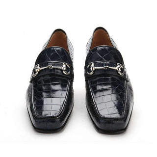Caporicci Men's Luxury Italian Shoes 9872 Alligator Navy Blue Loafers (CAP1120)-AmbrogioShoes