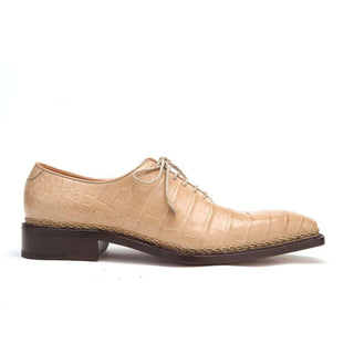 Caporicci Men's Luxury Italian Shoes Beige Alligator Oxfords ART1400 (CAP1034)-AmbrogioShoes