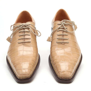 Caporicci Men's Luxury Italian Shoes Beige Alligator Oxfords ART1400 (CAP1034)-AmbrogioShoes