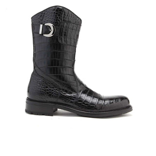 Caporicci Men's Luxury Italian Shoes Black Alligator Boots ART573 (CAP1024)-AmbrogioShoes