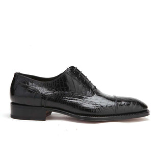 Caporicci Men's Luxury Italian Shoes Black Alligator Oxfords ART1102 (CAP1011)-AmbrogioShoes