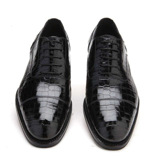 Caporicci Men's Luxury Italian Shoes Black Alligator Oxfords ART1102 (CAP1011)-AmbrogioShoes