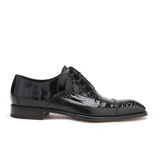 Caporicci Men's Luxury Italian Shoes Black Alligator Oxfords ART1114 (CAP1007)-AmbrogioShoes