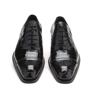 Caporicci Men's Luxury Italian Designer Shoes Black Alligator Oxfords 1114 (CAP1007)-AmbrogioShoes