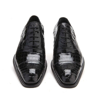 Caporicci Men's Luxury Italian Shoes Black Alligator Oxfords ART1114 (CAP1007)-AmbrogioShoes