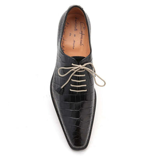 Caporicci Men's Luxury Italian Shoes Black Alligator Oxfords ART1400 (CAP1035)-AmbrogioShoes