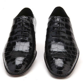 Caporicci Men's Luxury Italian Shoes Black Alligator Oxfords ART2542 (CAP1040)-AmbrogioShoes