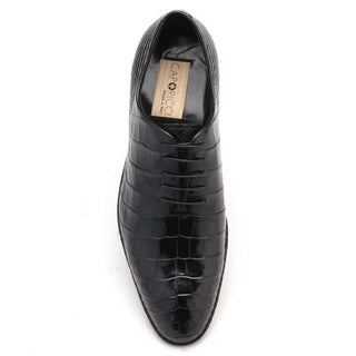 Caporicci Men's Luxury Italian Shoes Black Alligator Oxfords ART2542 (CAP1040)-AmbrogioShoes