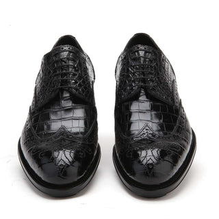 Caporicci Men's Luxury Italian Shoes Black Alligator Oxfords ART3318 (CAP1014)-AmbrogioShoes