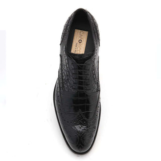 Caporicci Men's Luxury Italian Shoes Black Alligator Oxfords ART3318 (CAP1014)-AmbrogioShoes
