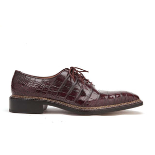 Caporicci Men's Luxury Italian Shoes Burgundy Alligator Oxfords ART1400 (CAP1036)-AmbrogioShoes