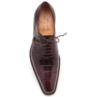 Caporicci Men's Luxury Italian Shoes Burgundy Alligator Oxfords ART1400 (CAP1036)-AmbrogioShoes