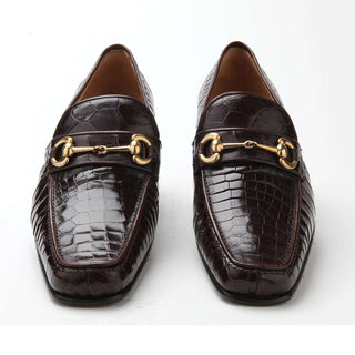 Caporicci Men's Luxury Italian Shoes Brown Alligator Loafers ART9872 (CAP1018)-AmbrogioShoes