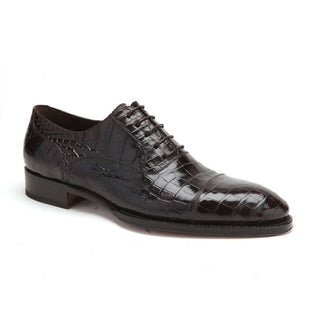 Caporicci Men's Luxury Italian Shoes Brown Alligator Oxfords ART1102 (CAP1012)-AmbrogioShoes