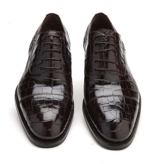 Caporicci Men's Luxury Italian Shoes Brown Alligator Oxfords ART1102 (CAP1012)-AmbrogioShoes