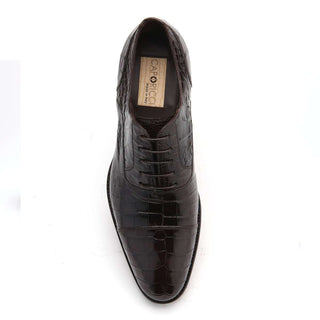 Caporicci Men's Luxury Italian Shoes Brown Alligator Oxfords ART1102 (CAP1012)-AmbrogioShoes