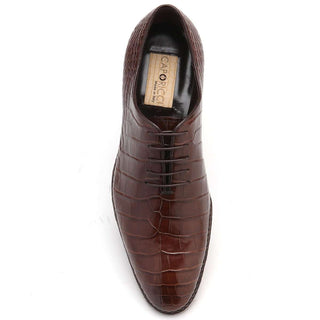 Caporicci Men's Luxury Italian Shoes Brown Alligator Oxfords ART2542 (CAP1041)-AmbrogioShoes