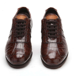 Caporicci Men's Luxury Italian Shoes Brown Alligator Sneakers ART9412 (CAP1045)-AmbrogioShoes