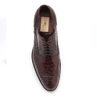 Caporicci Men's Luxury Italian Shoes Dark Brown Alligator Oxfords ART3318 (CAP1016)-AmbrogioShoes