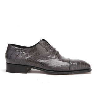 Caporicci Men's Luxury Italian Shoes Grey Alligator Oxfords ART1102 (CAP1013)-AmbrogioShoes