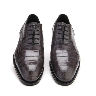 Caporicci Men's Luxury Italian Shoes Grey Alligator Oxfords ART1102 (CAP1013)-AmbrogioShoes