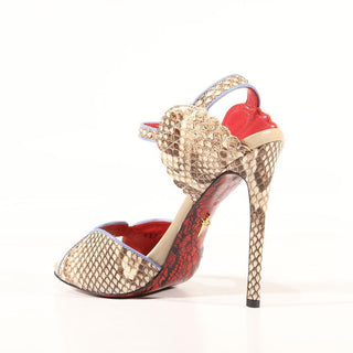 Cesare Paciotti Beige & Blue Exotic Snake-Skin / Calf-Skin Leather High-Heel Sandals (CPW3037)-AmbrogioShoes