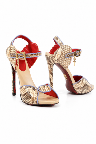 Cesare Paciotti Beige & Blue Exotic Snake-Skin / Calf-Skin Leather High-Heel Sandals (CPW3037)