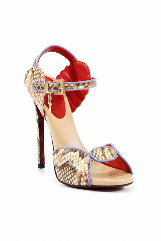 Cesare Paciotti Beige & Blue Snake-Skin / Leather High-Heel Sandals (CPW3037)